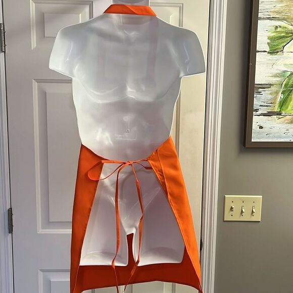 Upcycled Embroidered Orange Floral Apron with Tie and Two Pockets- OSFM - Picture 6 of 13